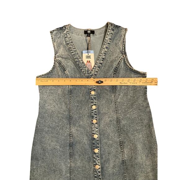 Frye Denim Mini Dress Button-Up Sleeveless Light Wash Blue Womens Size L NWT - Picture 7 of 7